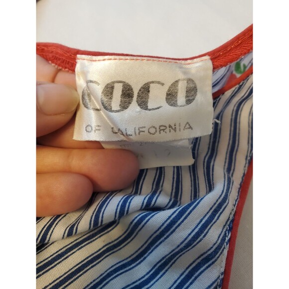 Vtg 1960s Coco Of California Blue White Striped Apple Print Button Dress Sz 12 - Picture 10 of 11